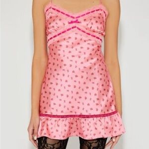Betsey Johnson Forever 21 Pink Floral Slip Dress Ruffle Hem Y2K Size Small